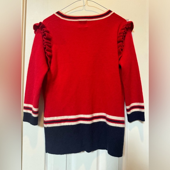 Madeleine Thompson Cashmere Ruffle Cardigan Sweater Navy/Red/White Preppy Small - Picture 6 of 6